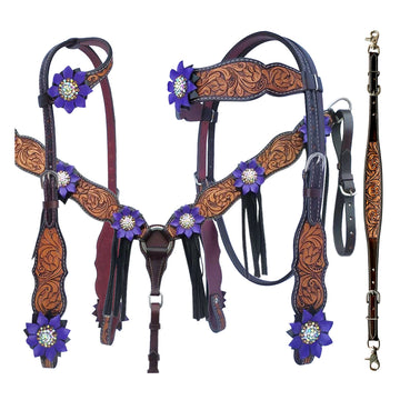 Bar H Equine American Leather Horse Saddle Tack One Ear Headstall | Breast Collar Browband Wither Strap Set for Horses BER113